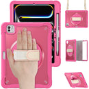 iPad Pro 11" Rugged Case (M5 2025 / M4 2024) - 360° Stand, Hand & Shoulder Strap - Shockproof - Rose
