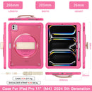 iPad Pro 11" Rugged Case (M5 2025 / M4 2024) - 360° Stand, Hand & Shoulder Strap - Shockproof - Rose