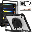 iPad Pro 13" Rugged Case (M5 2025 / M4 2024) - 360° Stand, Hand & Shoulder Strap - Shockproof - Black