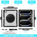 iPad Pro 13" Rugged Case (M5 2025 / M4 2024) - 360° Stand, Hand & Shoulder Strap - Shockproof - Black