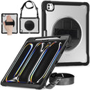 iPad Pro 13" Rugged Case (M5 2025 / M4 2024) - 360° Stand, Hand & Shoulder Strap - Shockproof - Black
