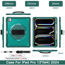 iPad Pro 13" Rugged Case (M5 2025 / M4 2024) - 360° Stand, Hand & Shoulder Strap - Shockproof - Green
