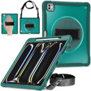 iPad Pro 13" Rugged Case (M5 2025 / M4 2024) - 360° Stand, Hand & Shoulder Strap - Shockproof - Green