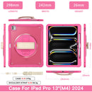 iPad Pro 13" Rugged Case (M5 2025 / M4 2024) - 360° Stand, Hand & Shoulder Strap - Shockproof - Rose