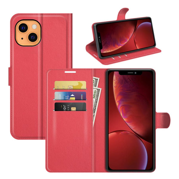 iPhone 14 Case - iPhone 14 / PU Wallet Case / Red - Phone