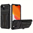 iPhone 15 Heavy Duty Shockproof Case With Card Holder & Kickstand (Black)