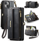 iPhone 14 Plus Crossbody Case with Strap, Card Slots & Zipper Pocket [Black]