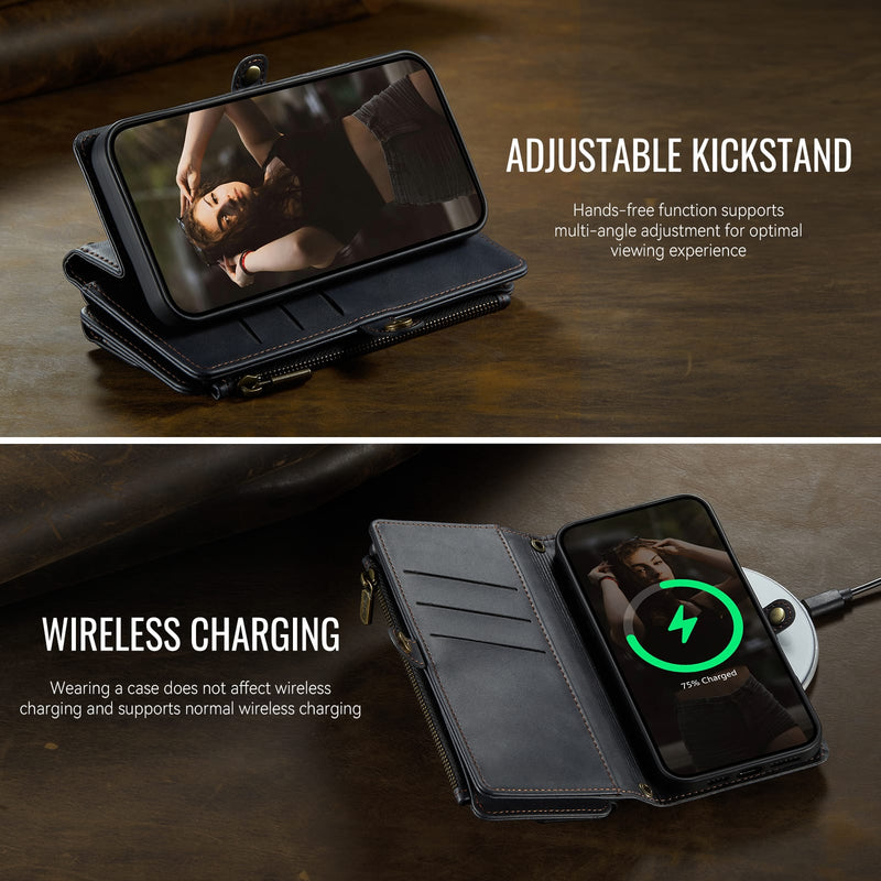 iPhone 14 Crossbody Case with Strap, Card Slots & Zipper Pocket [Black]