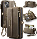 iPhone 14 Plus Crossbody Case with Strap, Card Slots & Zipper Pocket [Coffee]