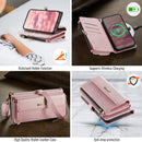 iPhone 15 Plus Crossbody Case with Strap, Card Slots & Zipper Pocket [Pink]
