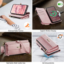 iPhone 14 Plus Crossbody Case with Strap, Card Slots & Zipper Pocket [Pink]