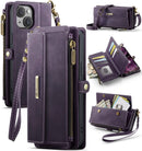 iPhone 14 Crossbody Case with Strap, Card Slots & Zipper Pocket [Purple]