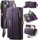 iPhone 15 Crossbody Case with Strap, Card Slots & Zipper Pocket [Purple]