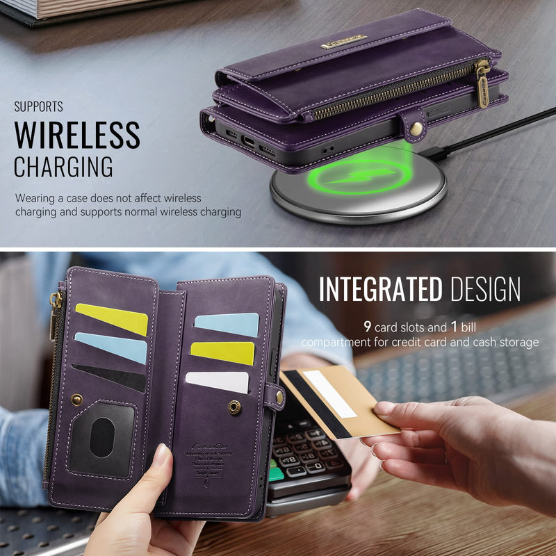 iPhone 14 Crossbody Case with Strap, Card Slots & Zipper Pocket [Purple]