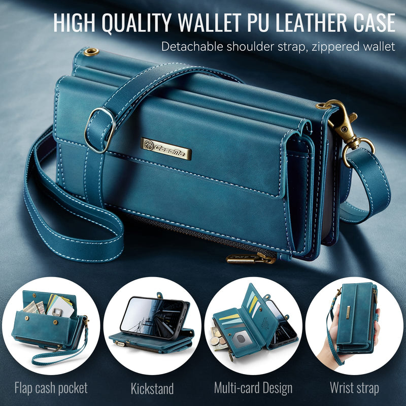 iPhone 15 Plus Crossbody Case with Strap, Card Slots & Zipper Pocket [Teal]