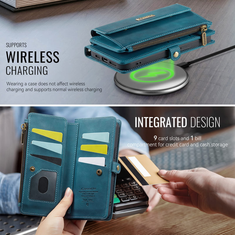 iPhone 15 Plus Crossbody Case with Strap, Card Slots & Zipper Pocket [Teal]