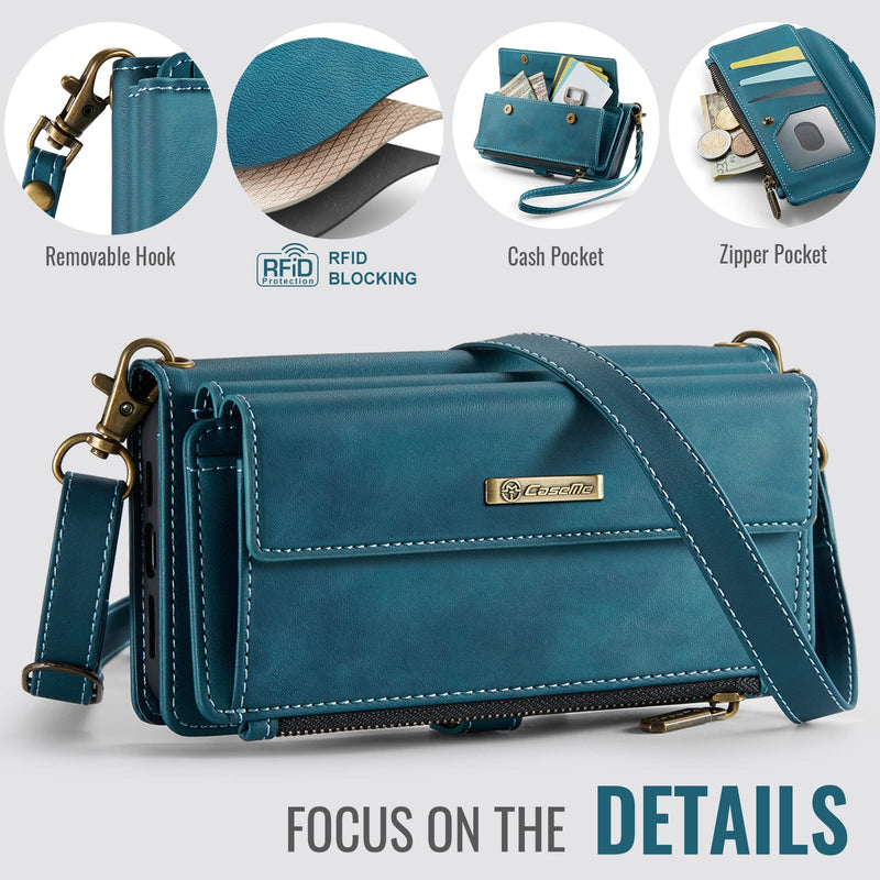 iPhone 15 Plus Crossbody Case with Strap, Card Slots & Zipper Pocket [Teal]