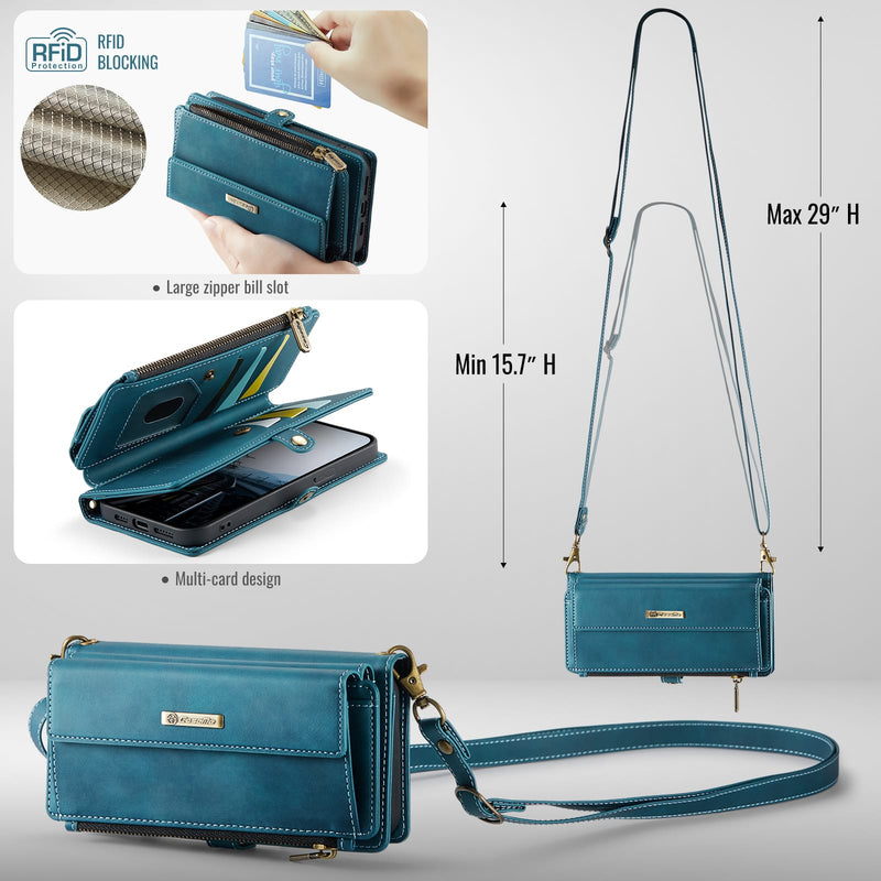 iPhone 15 Plus Crossbody Case with Strap, Card Slots & Zipper Pocket [Teal]