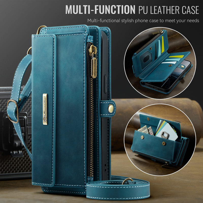 iPhone 15 Plus Crossbody Case with Strap, Card Slots & Zipper Pocket [Teal]