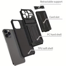 iPhone 15 Pro Max Heavy Duty Shockproof case With Card Holder & Kickstand (Black)