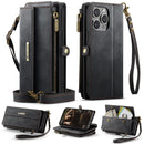 iPhone 15 Pro Crossbody Case with Strap, Card Slots & Zipper Pocket [Black]