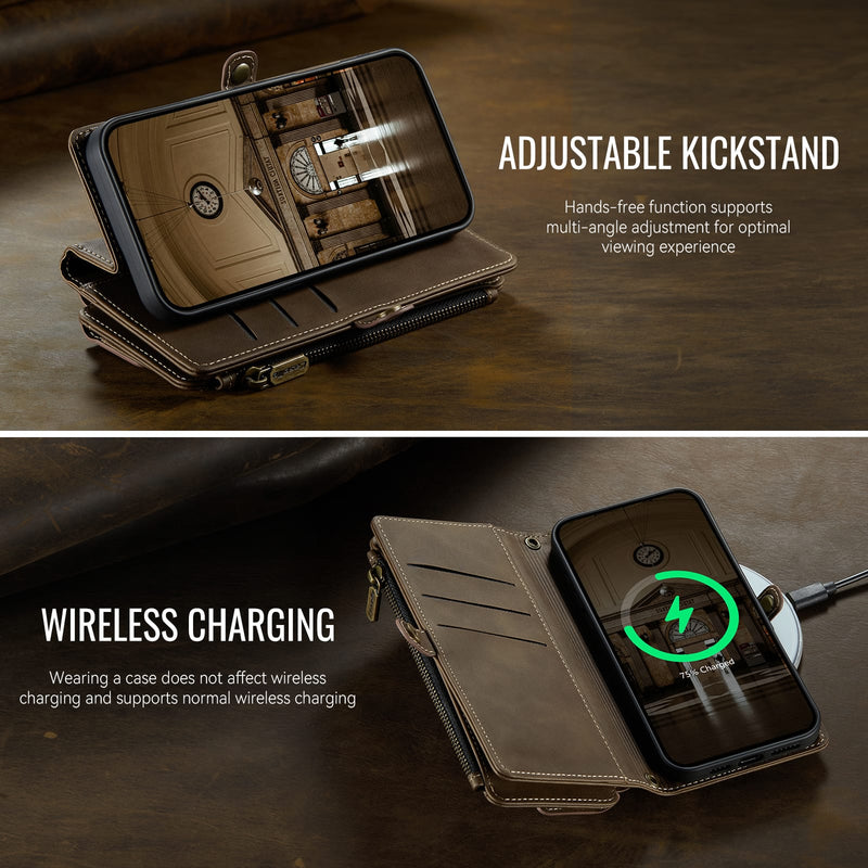 iPhone 14 Pro Crossbody Case with Strap, Card Slots & Zipper Pocket [Coffee]