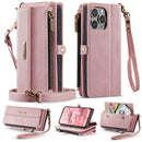 iPhone 15 Pro Crossbody Case with Strap, Card Slots & Zipper Pocket [Pink]