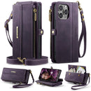 iPhone 14 Pro Crossbody Case with Strap, Card Slots & Zipper Pocket [Purple]