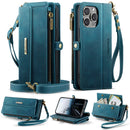 iPhone 14 Pro Crossbody Case with Strap, Card Slots & Zipper Pocket [Teal]
