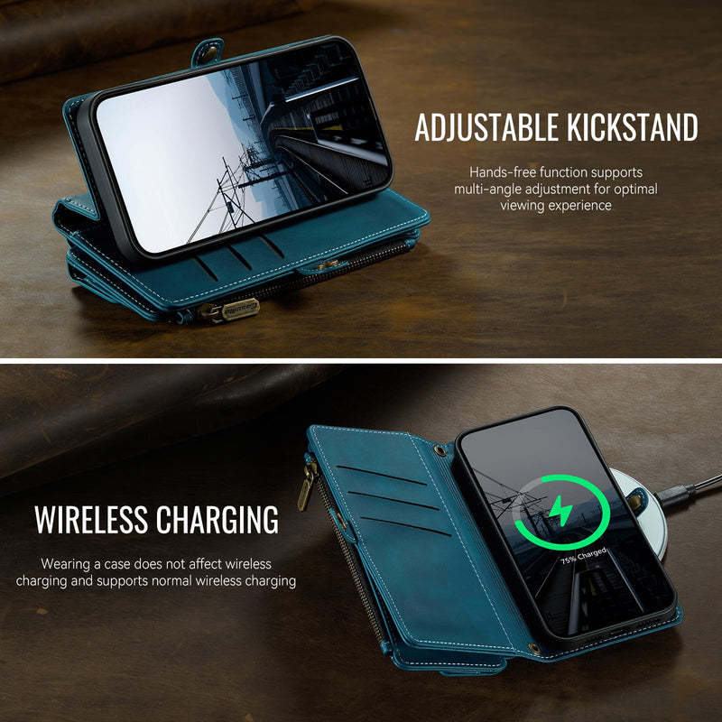 iPhone 14 Pro Crossbody Case with Strap, Card Slots & Zipper Pocket [Teal]