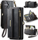 iPhone 16 Plus Crossbody Case with Strap, Card Slots & Zipper Pocket [Black]