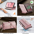 iPhone 16 Plus Crossbody Case with Strap, Card Slots & Zipper Pocket [Pink]