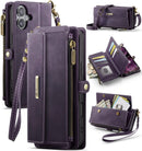 iPhone 16 Crossbody Case with Strap, Card Slots & Zipper Pocket [Purple]