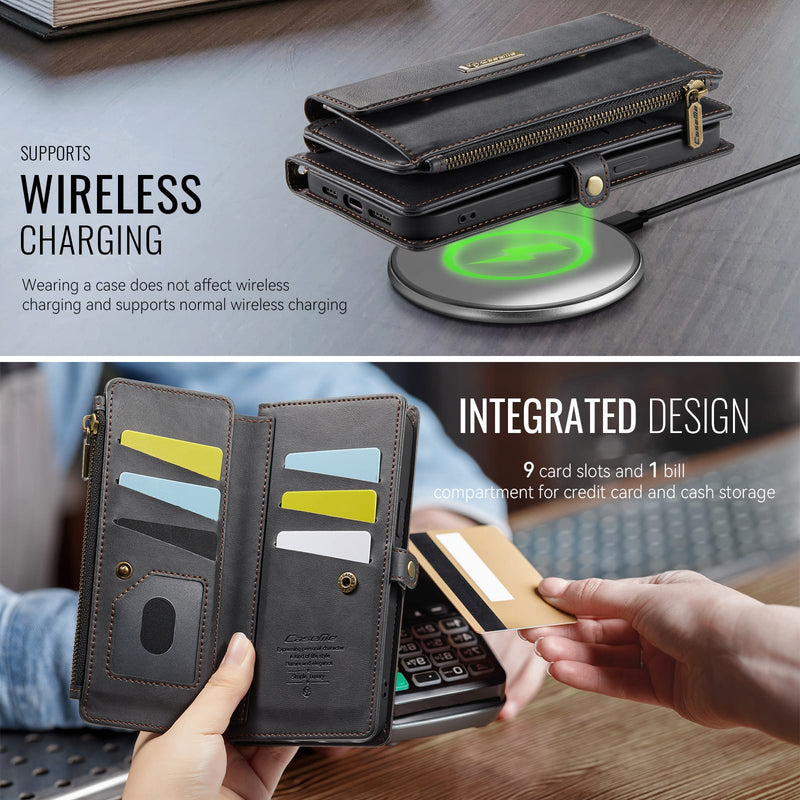 iPhone 16e Crossbody Case with Strap, Card Slots & Zipper Pocket [Black]