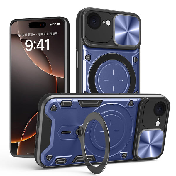 iPhone 16e Ring Kickstand Case w/ Camera Cover [Navy]