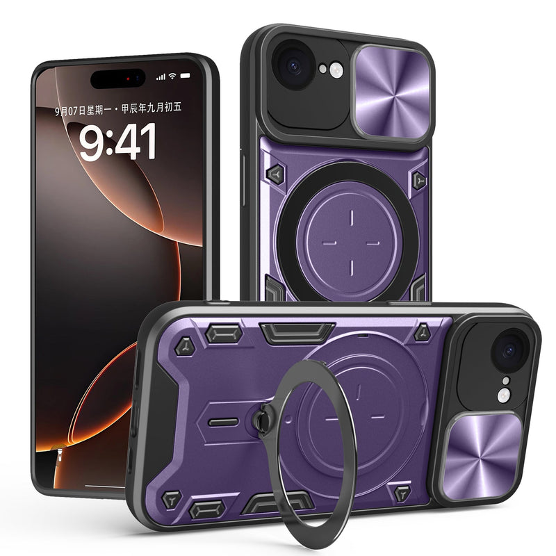 iPhone 16e Ring Kickstand Case w/ Camera Cover [Purple]