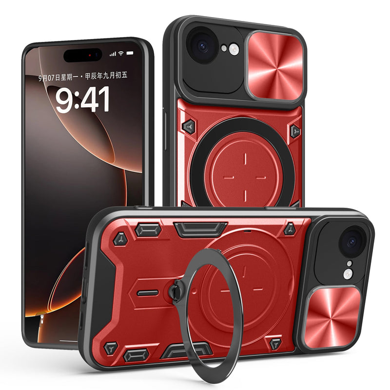 iPhone 16e Ring Kickstand Case w/ Camera Cover [Red]