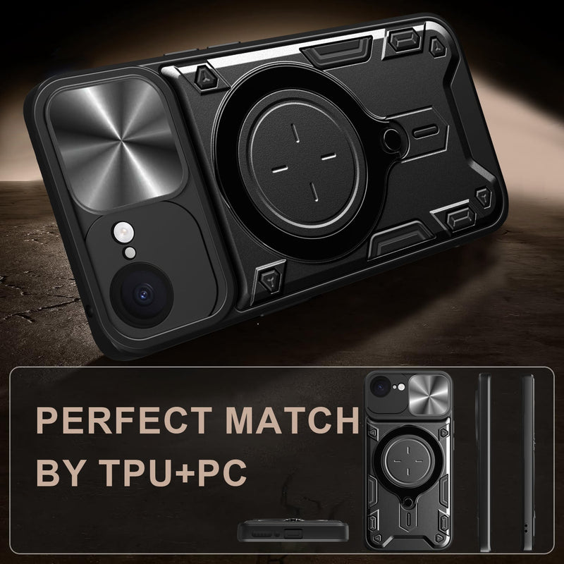 iPhone 16e Ring Kickstand Case w/ Camera Cover [Black]