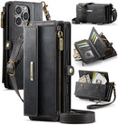 iPhone 16 Pro Max Crossbody Case with Strap, Card Slots & Zipper Pocket [Black]