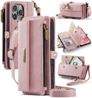 iPhone 16 Pro Max Crossbody Case with Strap, Card Slots & Zipper Pocket [Pink]