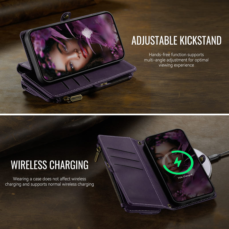 iPhone 16 Pro Max Crossbody Case with Strap, Card Slots & Zipper Pocket [Purple]