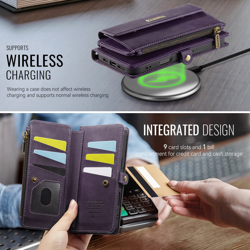 iPhone 16 Pro Max Crossbody Case with Strap, Card Slots & Zipper Pocket [Purple]