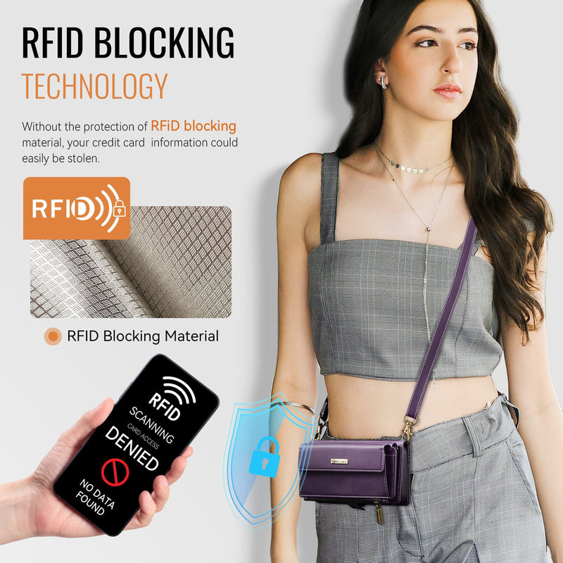 iPhone 17 Pro Crossbody Case with Strap, Card Slots & Zipper Pocket [Purple]
