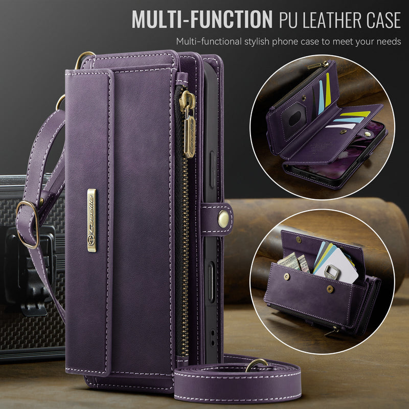 iPhone 17 Air Crossbody Case with Strap, Card Slots & Zipper Pocket [Purple]