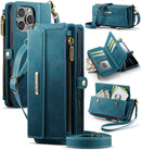 iPhone 16 Pro Crossbody Case with Strap, Card Slots & Zipper Pocket [Teal]