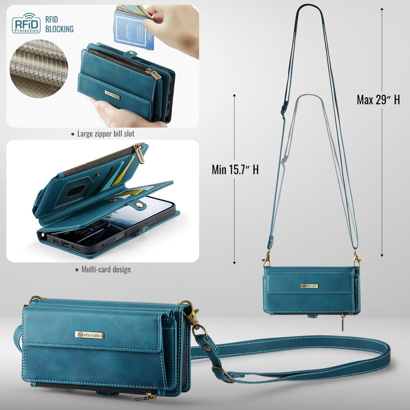 iPhone 17 Pro Crossbody Case with Strap, Card Slots & Zipper Pocket [Teal]