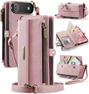 iPhone 17 Air Crossbody Case with Strap, Card Slots & Zipper Pocket [Pink]