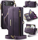 iPhone 17 Air Crossbody Case with Strap, Card Slots & Zipper Pocket [Purple]