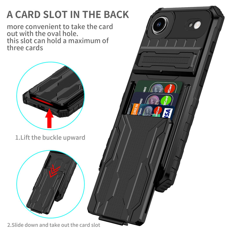 iPhone 17 Air Rugged Case with Card Holder & Kickstand [Black]
