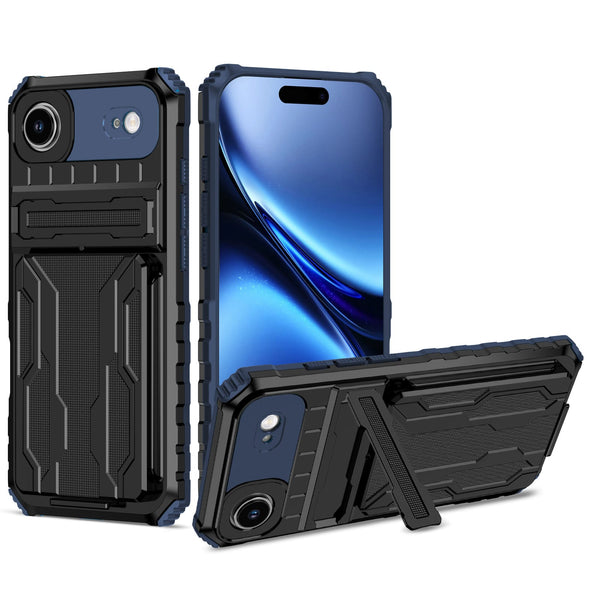 iPhone 17 Air Rugged Case with Card Holder & Kickstand [Navy]